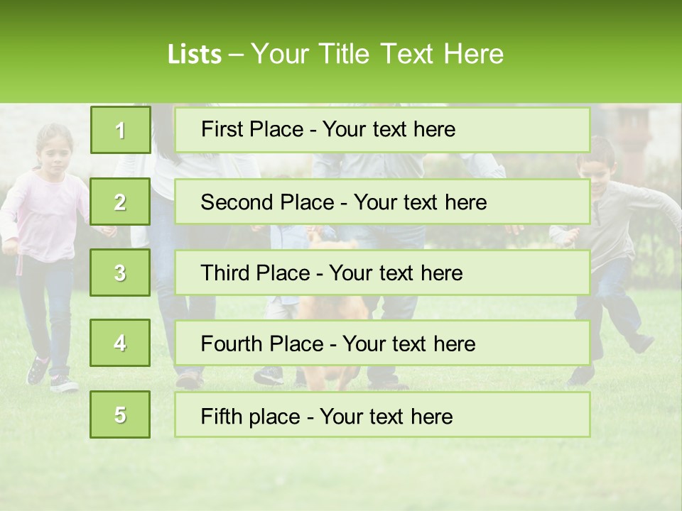 A Family Running With A Dog In A Field PowerPoint Template