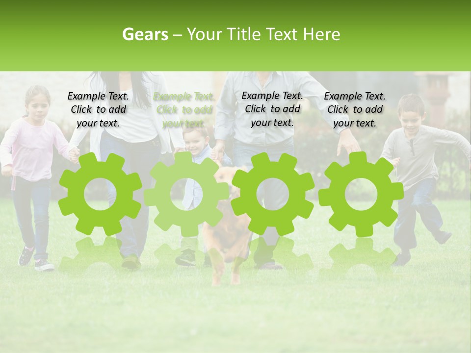 A Family Running With A Dog In A Field PowerPoint Template