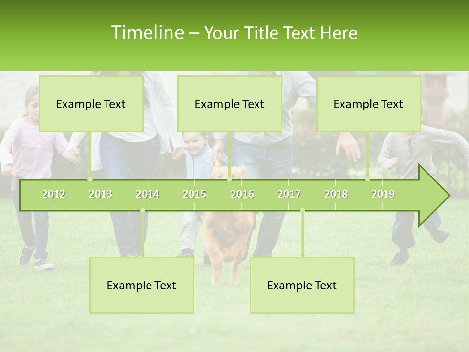 A Family Running With A Dog In A Field PowerPoint Template