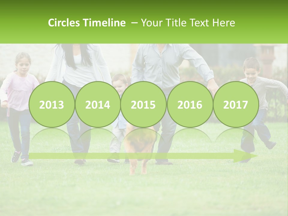 A Family Running With A Dog In A Field PowerPoint Template