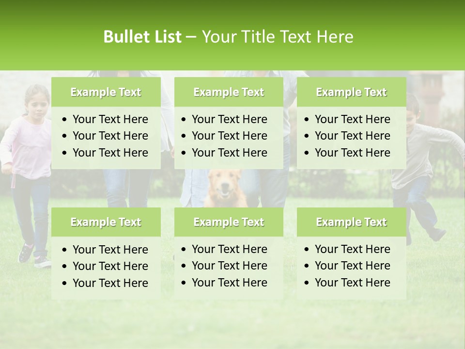 A Family Running With A Dog In A Field PowerPoint Template