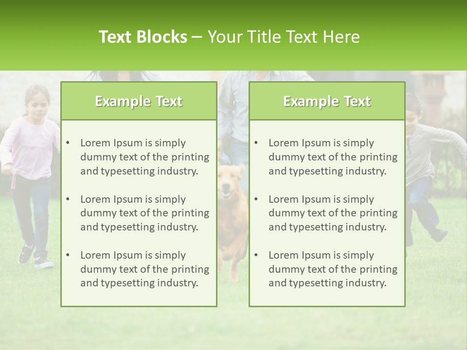 A Family Running With A Dog In A Field PowerPoint Template