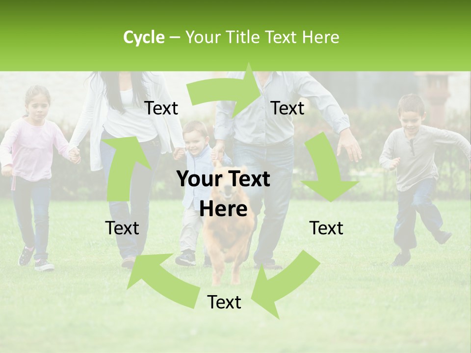 A Family Running With A Dog In A Field PowerPoint Template