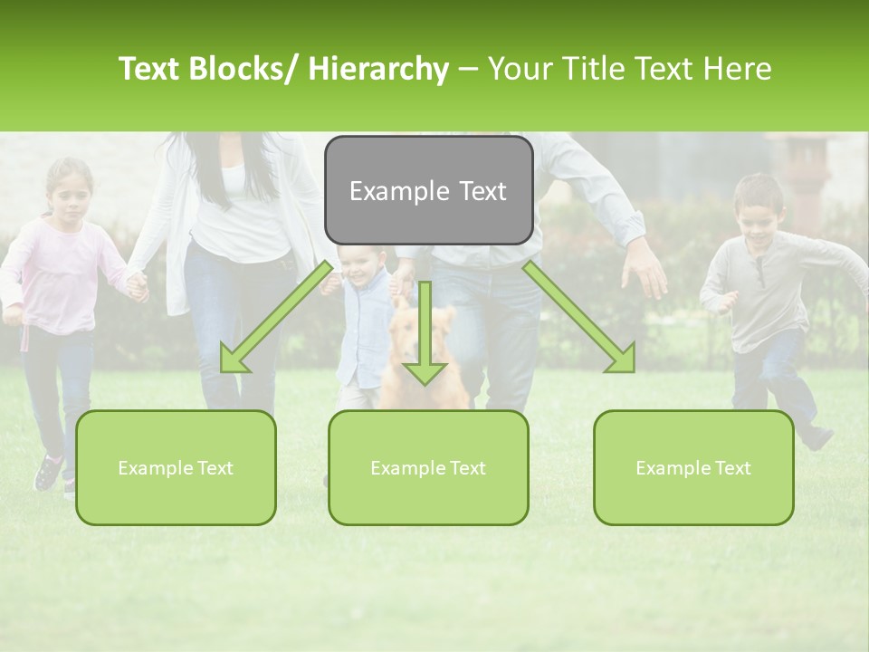 A Family Running With A Dog In A Field PowerPoint Template