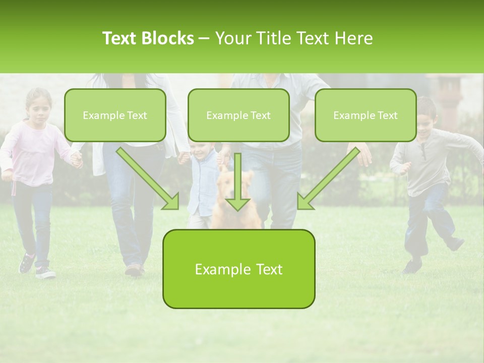 A Family Running With A Dog In A Field PowerPoint Template