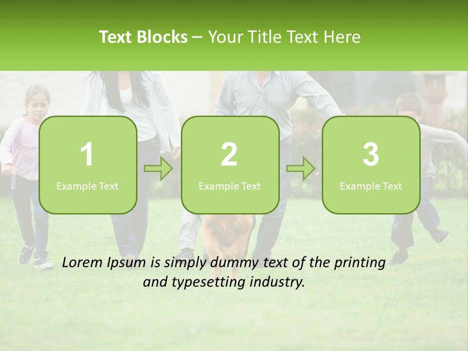 A Family Running With A Dog In A Field PowerPoint Template