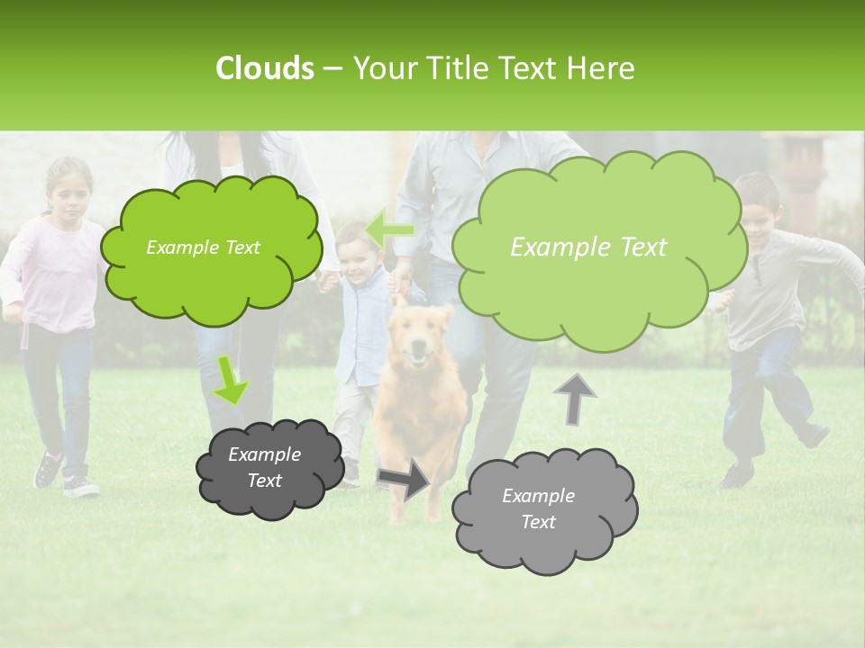 A Family Running With A Dog In A Field PowerPoint Template