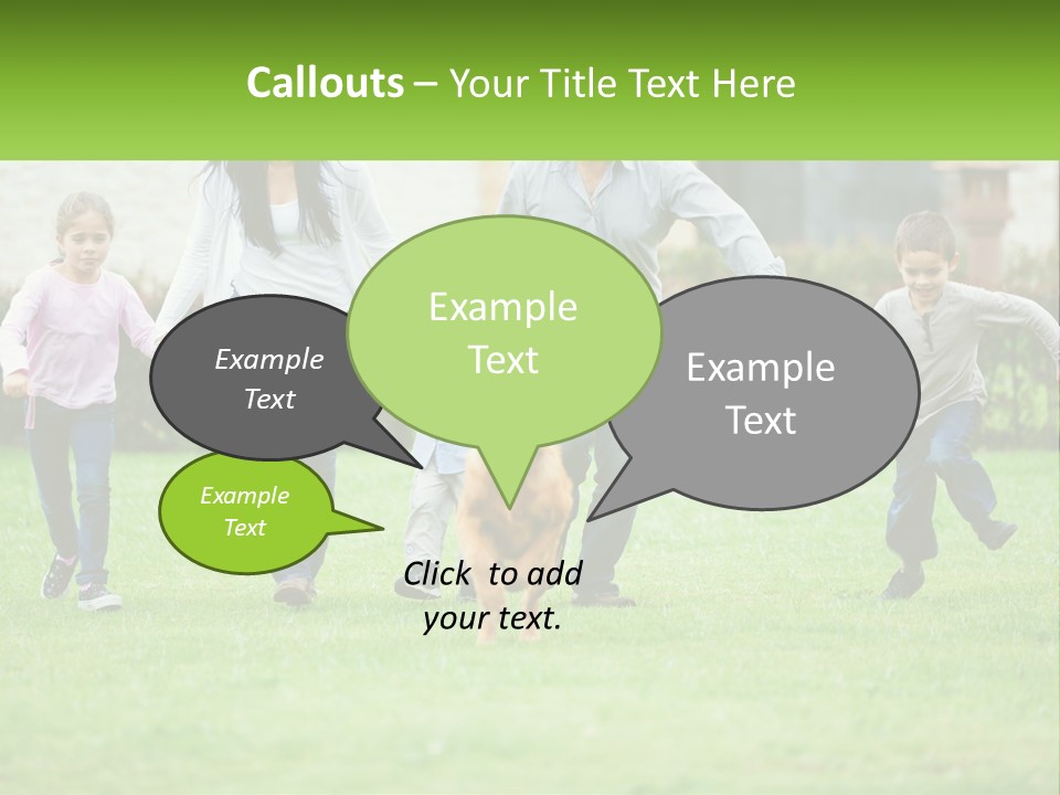 A Family Running With A Dog In A Field PowerPoint Template