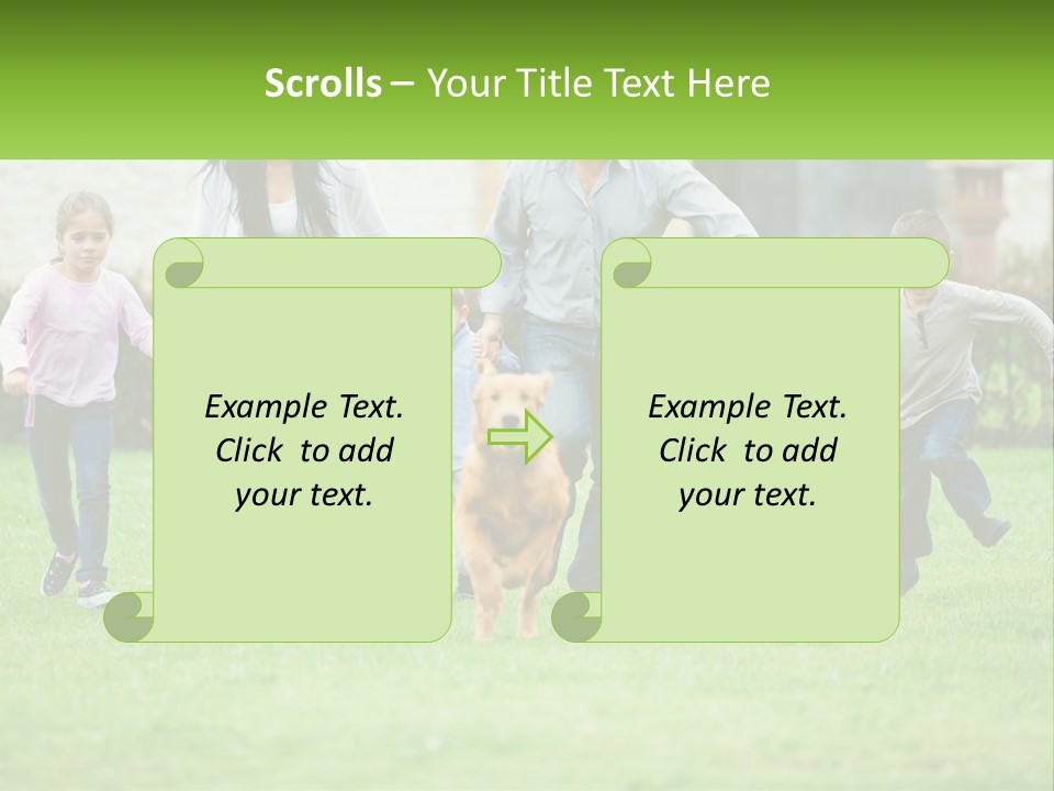 A Family Running With A Dog In A Field PowerPoint Template