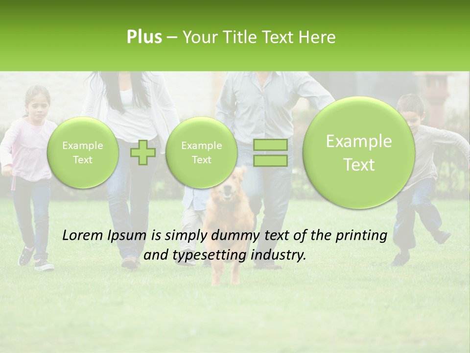 A Family Running With A Dog In A Field PowerPoint Template