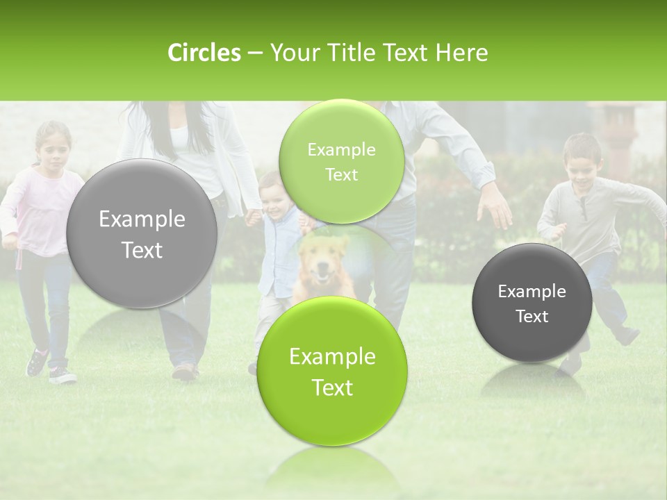 A Family Running With A Dog In A Field PowerPoint Template