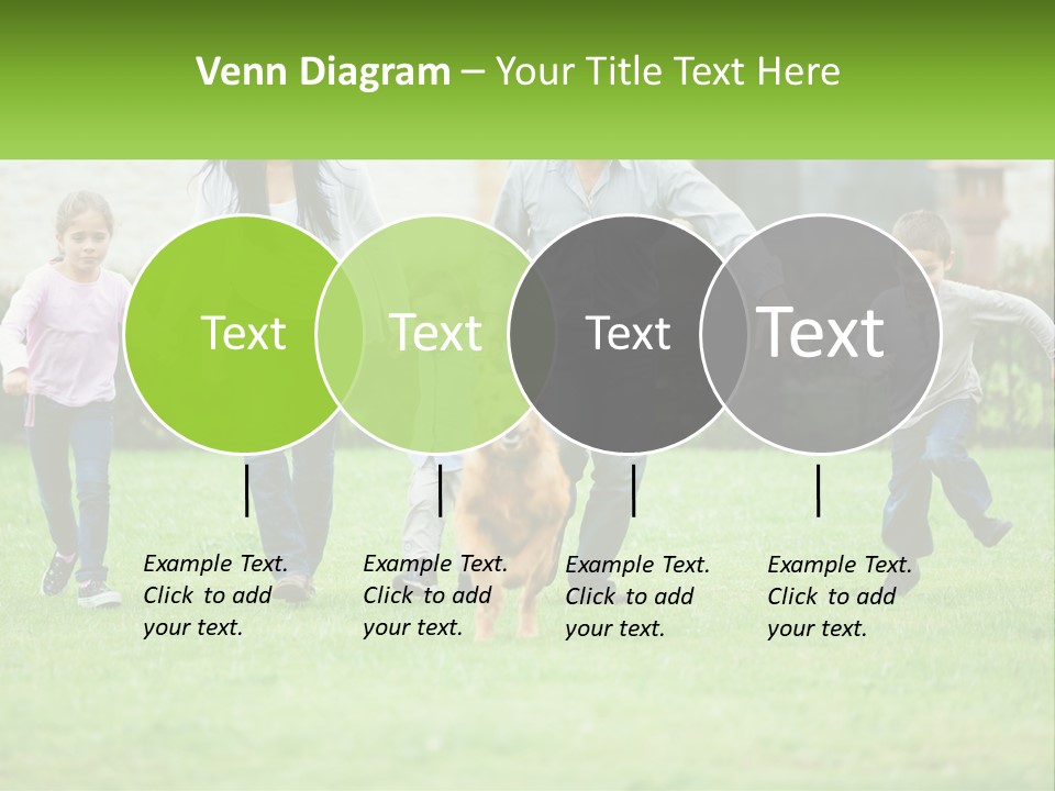 A Family Running With A Dog In A Field PowerPoint Template