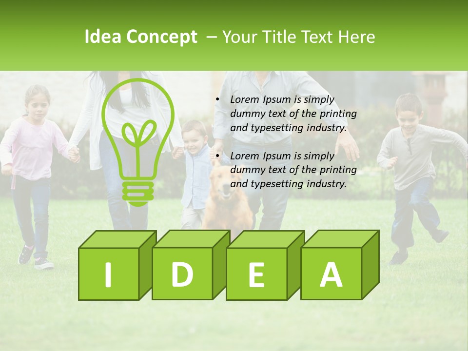 A Family Running With A Dog In A Field PowerPoint Template