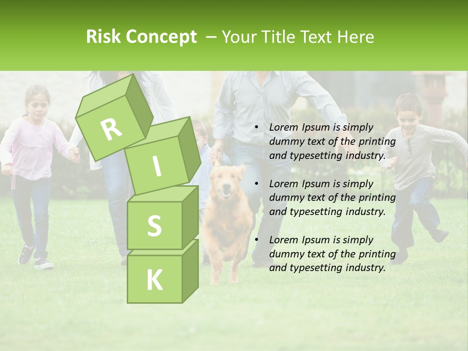 A Family Running With A Dog In A Field PowerPoint Template