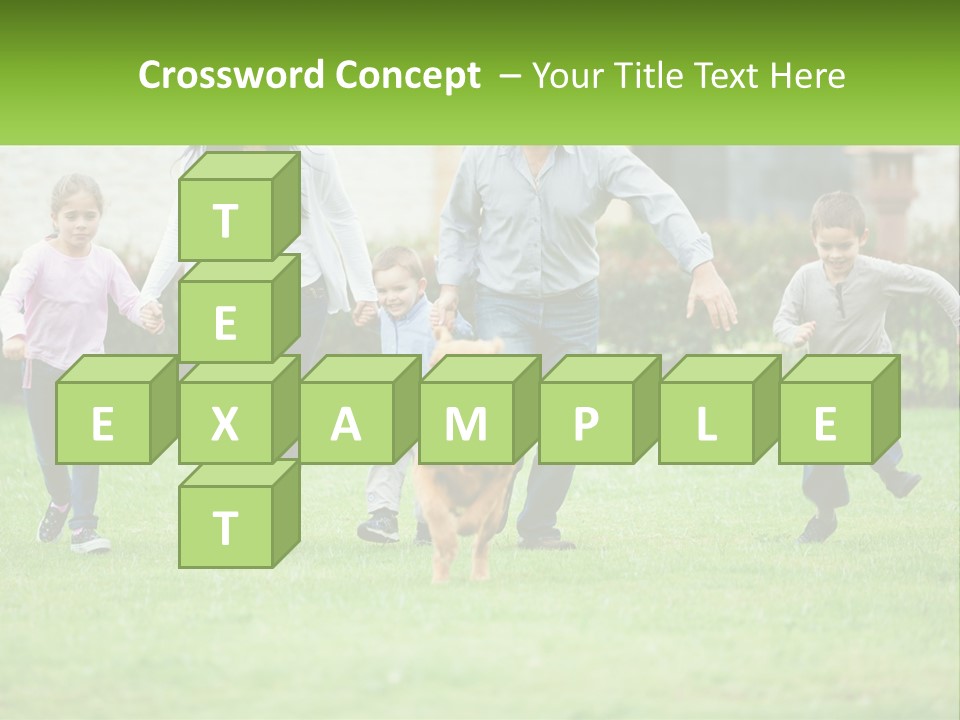 A Family Running With A Dog In A Field PowerPoint Template