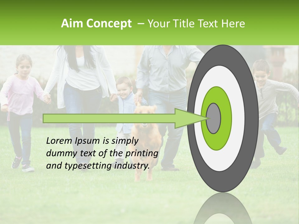 A Family Running With A Dog In A Field PowerPoint Template
