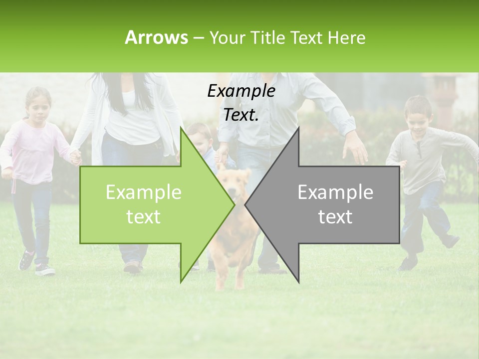 A Family Running With A Dog In A Field PowerPoint Template