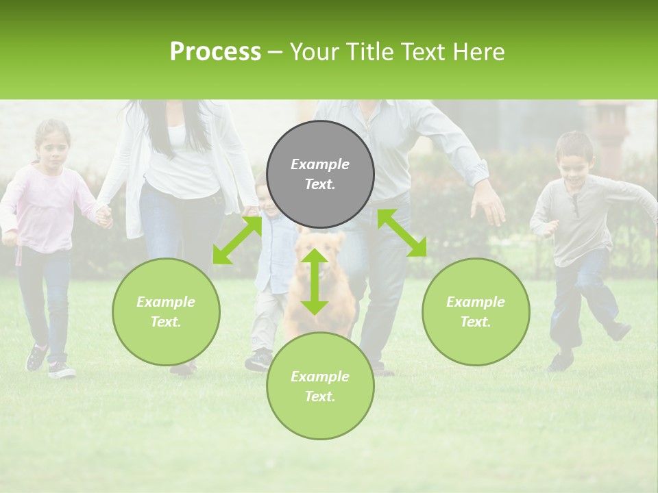 A Family Running With A Dog In A Field PowerPoint Template