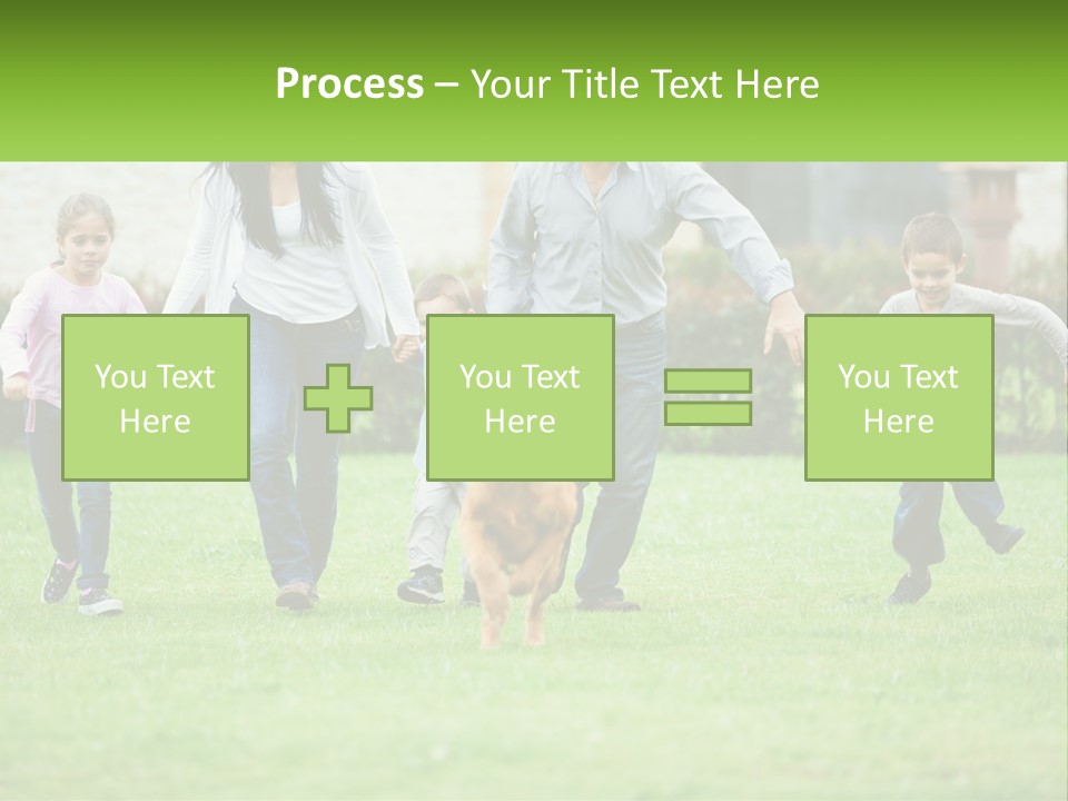 A Family Running With A Dog In A Field PowerPoint Template