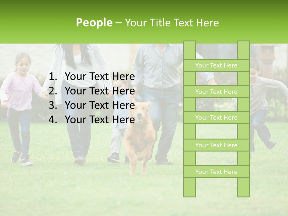 A Family Running With A Dog In A Field PowerPoint Template