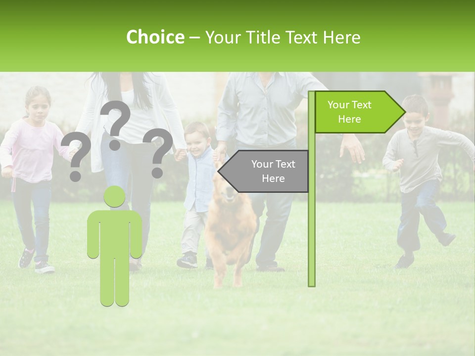 A Family Running With A Dog In A Field PowerPoint Template