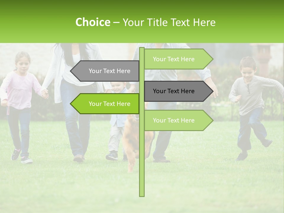 A Family Running With A Dog In A Field PowerPoint Template