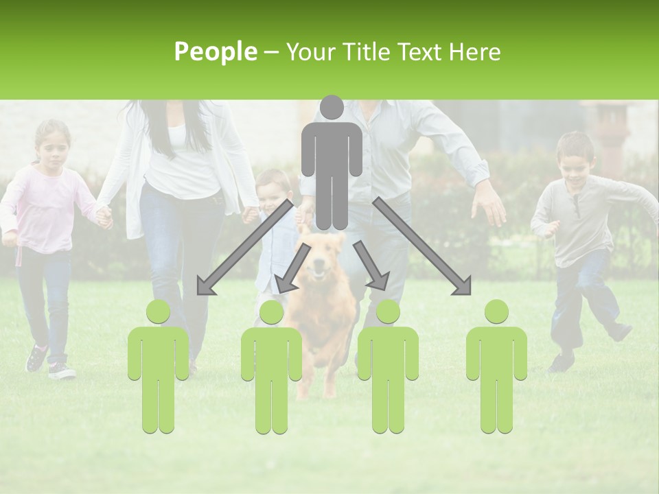 A Family Running With A Dog In A Field PowerPoint Template