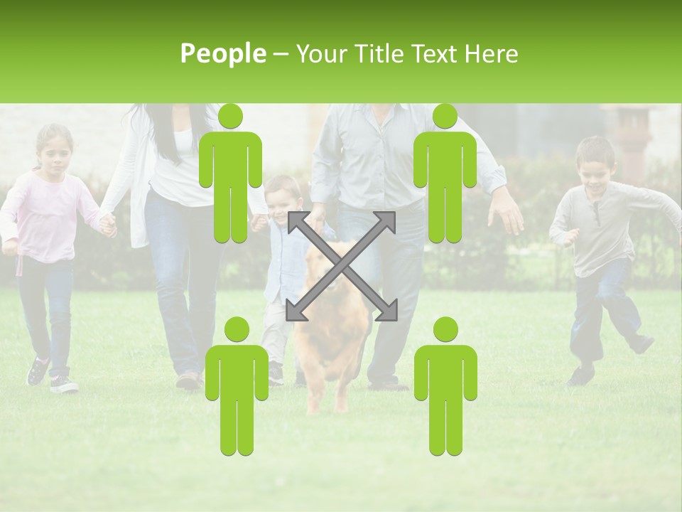 A Family Running With A Dog In A Field PowerPoint Template
