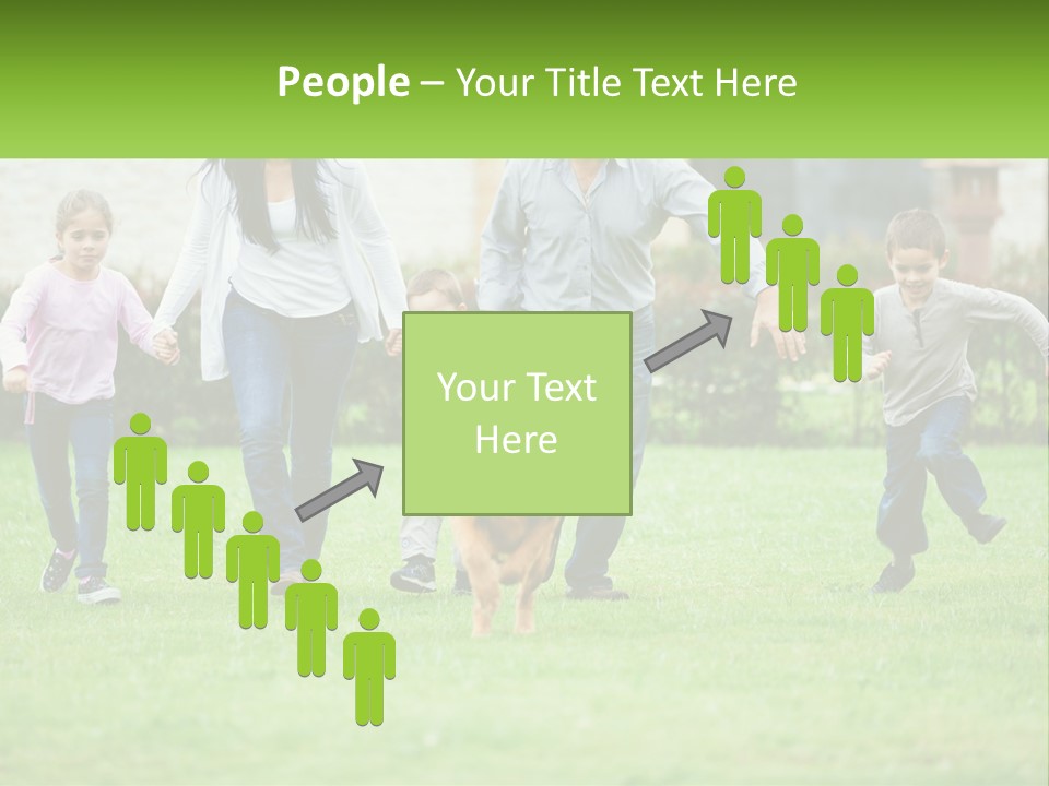 A Family Running With A Dog In A Field PowerPoint Template