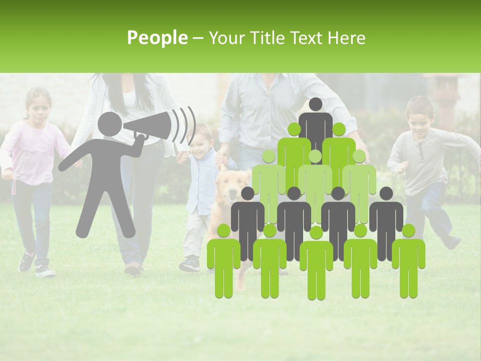 A Family Running With A Dog In A Field PowerPoint Template