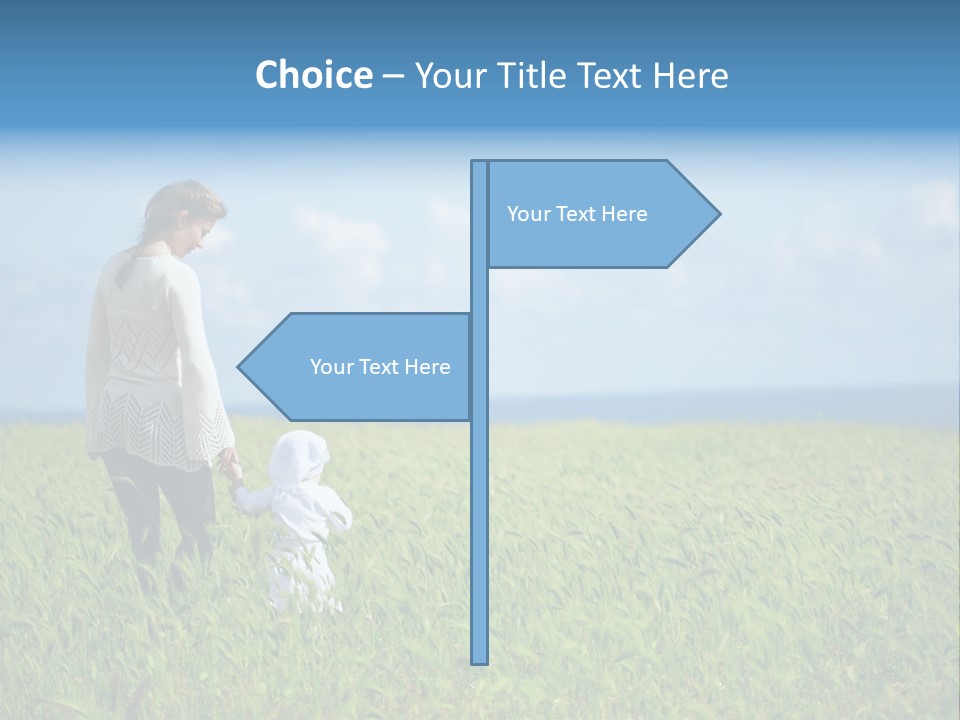 A Woman Holding A Child's Hand In A Field Of Grass PowerPoint Template