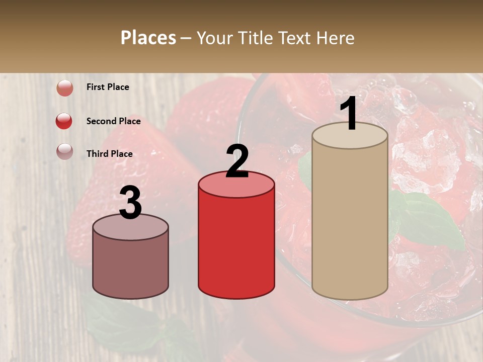 A Drink With Ice And Strawberries On A Wooden Table PowerPoint Template