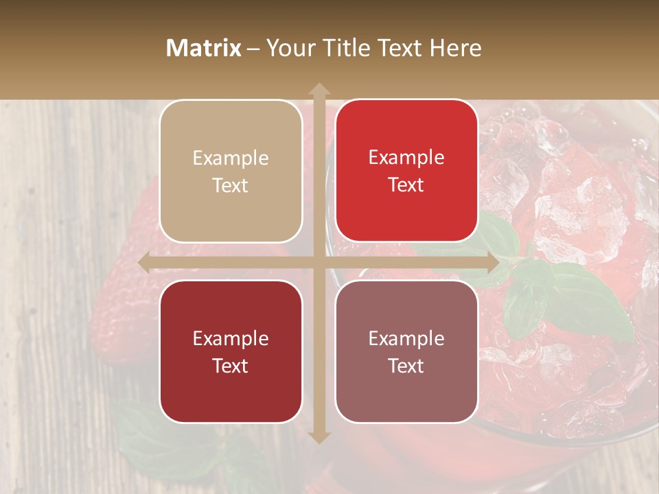 A Drink With Ice And Strawberries On A Wooden Table PowerPoint Template