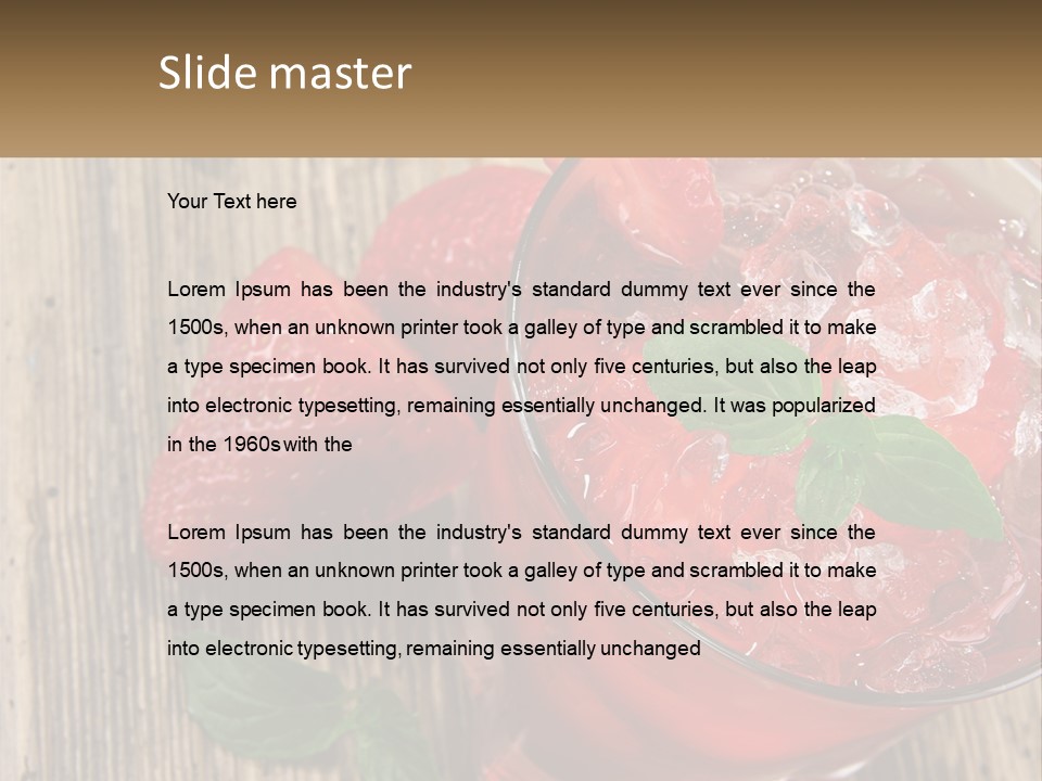 A Drink With Ice And Strawberries On A Wooden Table PowerPoint Template