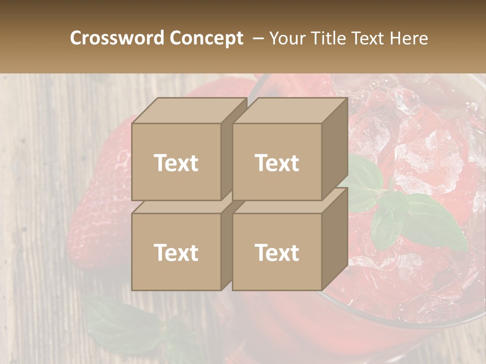 A Drink With Ice And Strawberries On A Wooden Table PowerPoint Template