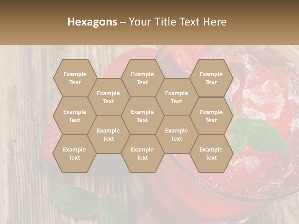 A Drink With Ice And Strawberries On A Wooden Table PowerPoint Template