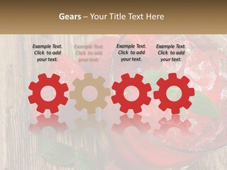 A Drink With Ice And Strawberries On A Wooden Table PowerPoint Template