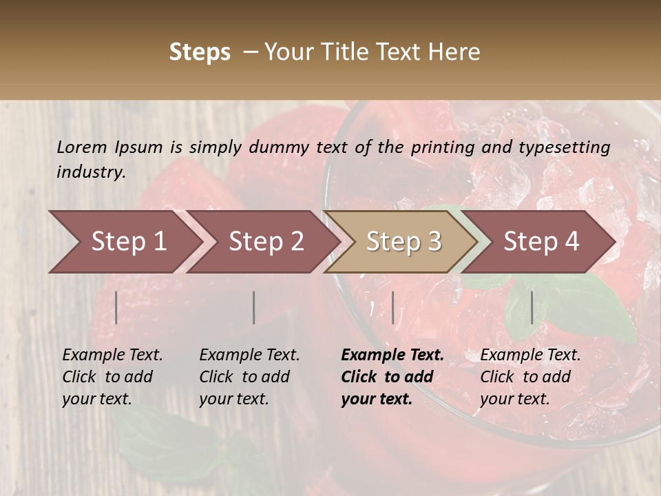 A Drink With Ice And Strawberries On A Wooden Table PowerPoint Template