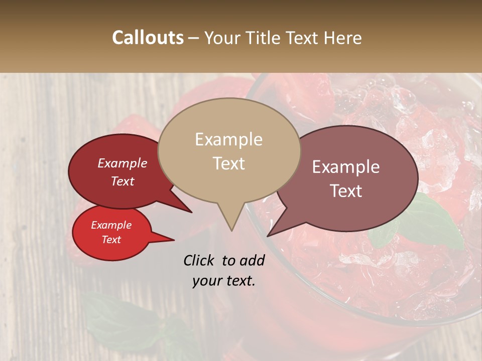 A Drink With Ice And Strawberries On A Wooden Table PowerPoint Template