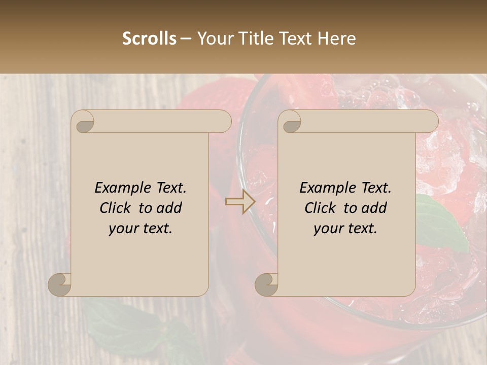 A Drink With Ice And Strawberries On A Wooden Table PowerPoint Template