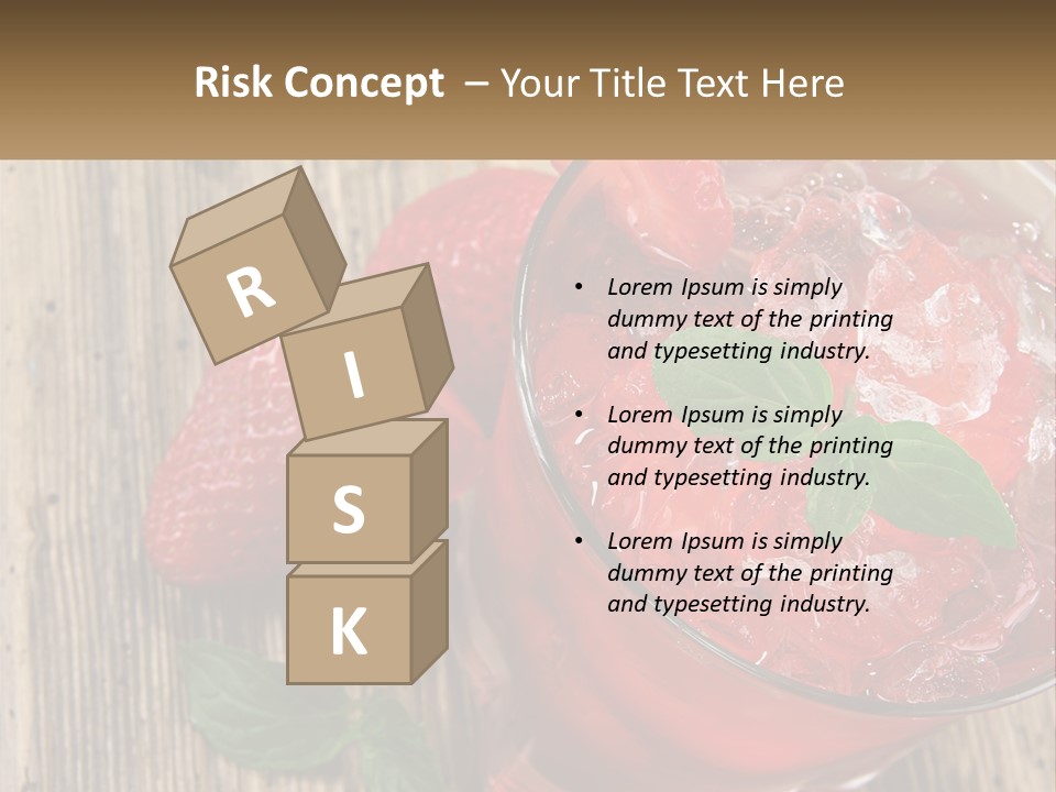 A Drink With Ice And Strawberries On A Wooden Table PowerPoint Template