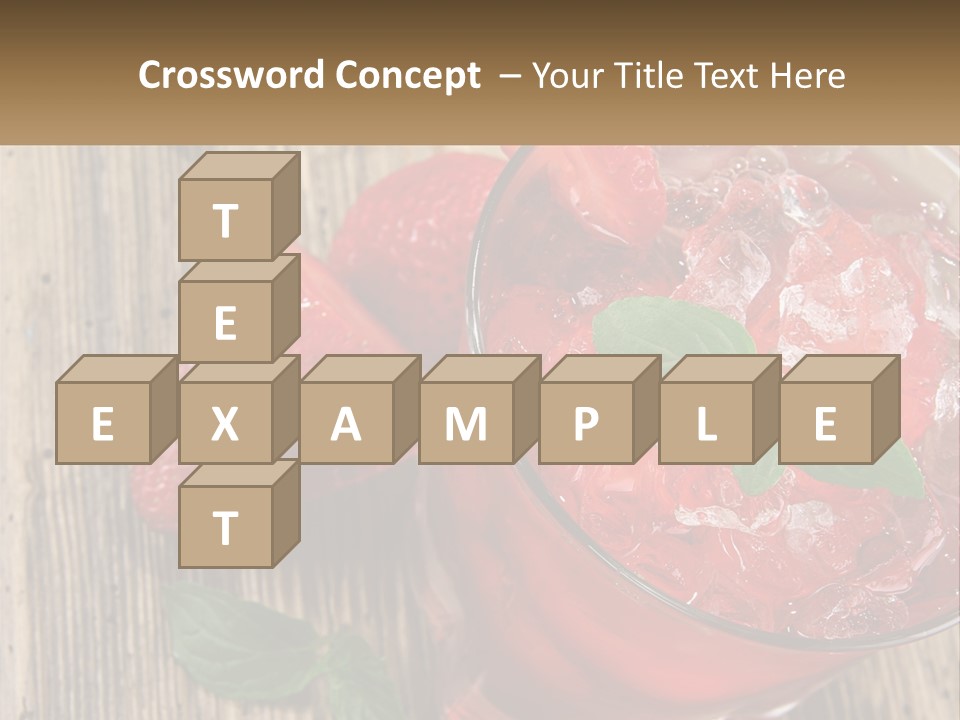 A Drink With Ice And Strawberries On A Wooden Table PowerPoint Template