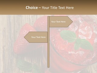 A Drink With Ice And Strawberries On A Wooden Table PowerPoint Template