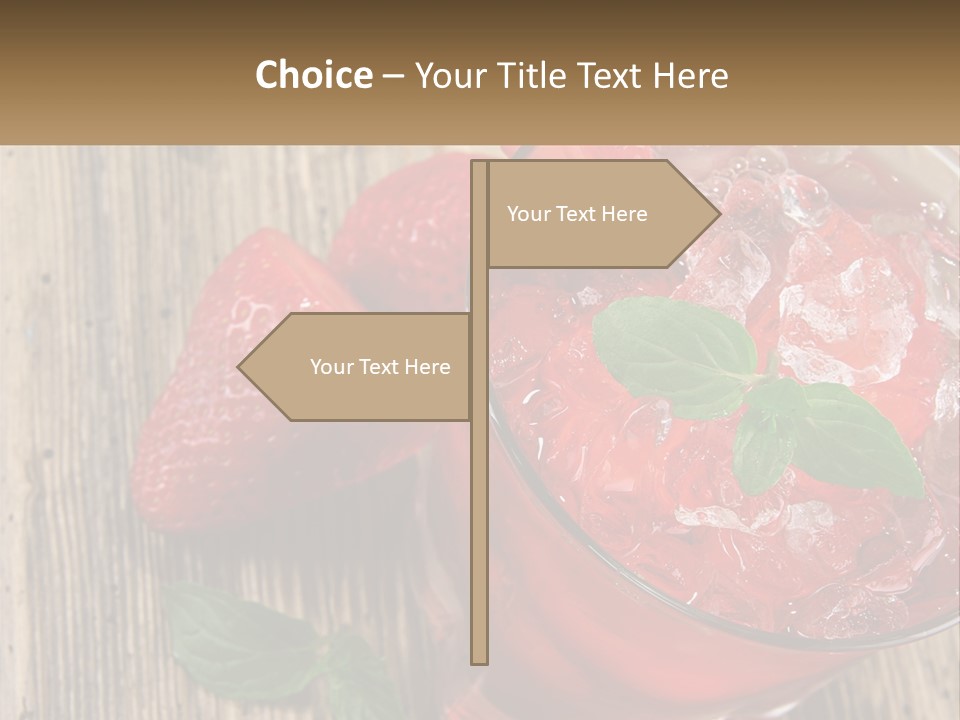A Drink With Ice And Strawberries On A Wooden Table PowerPoint Template