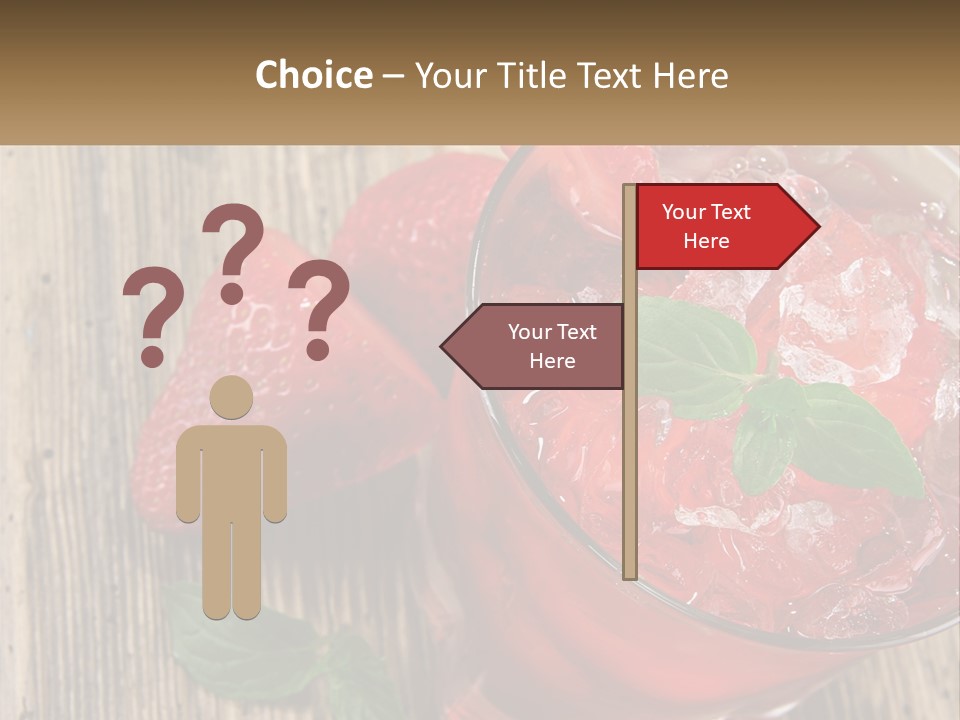 A Drink With Ice And Strawberries On A Wooden Table PowerPoint Template