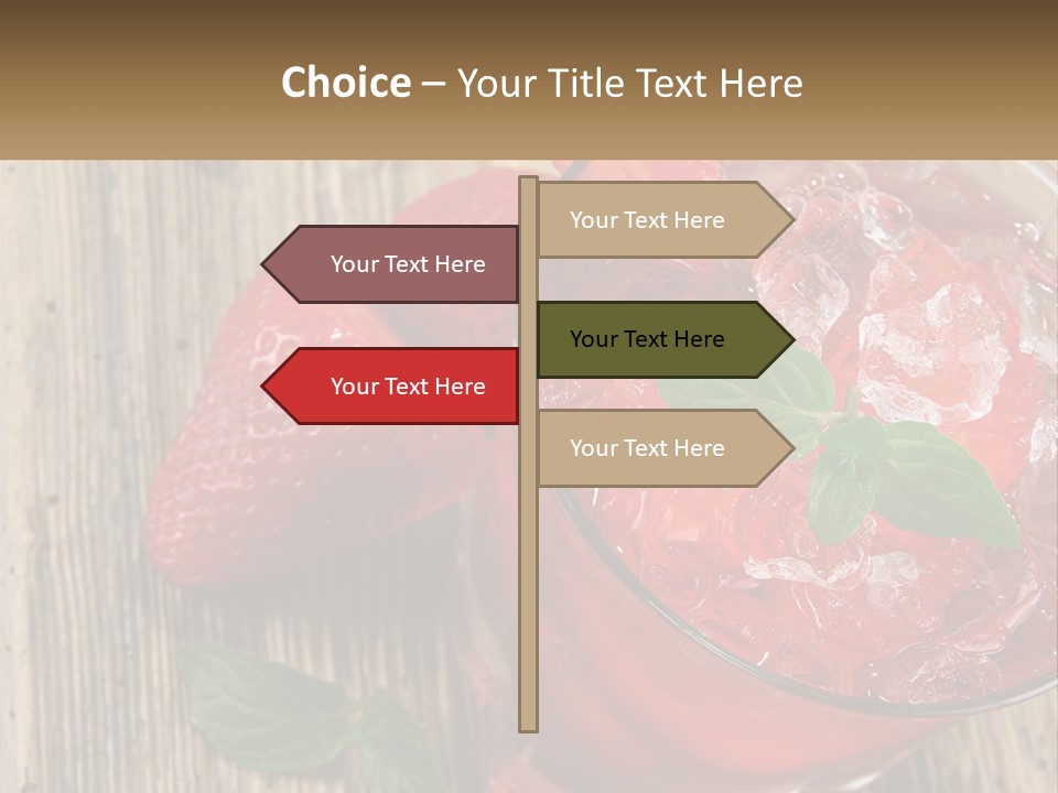 A Drink With Ice And Strawberries On A Wooden Table PowerPoint Template