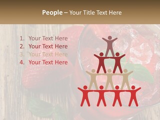 A Drink With Ice And Strawberries On A Wooden Table PowerPoint Template