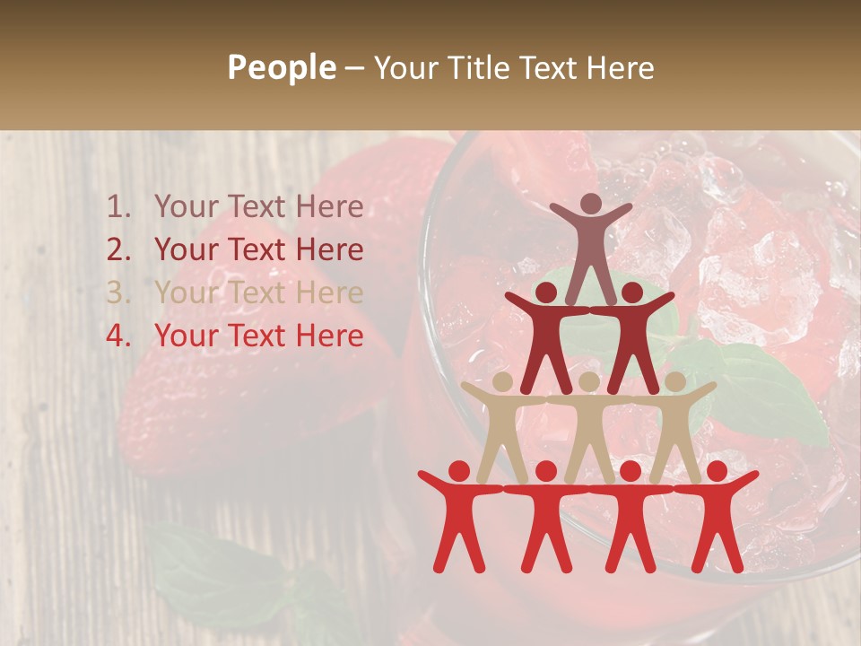 A Drink With Ice And Strawberries On A Wooden Table PowerPoint Template