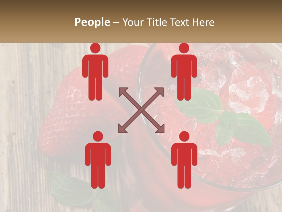 A Drink With Ice And Strawberries On A Wooden Table PowerPoint Template