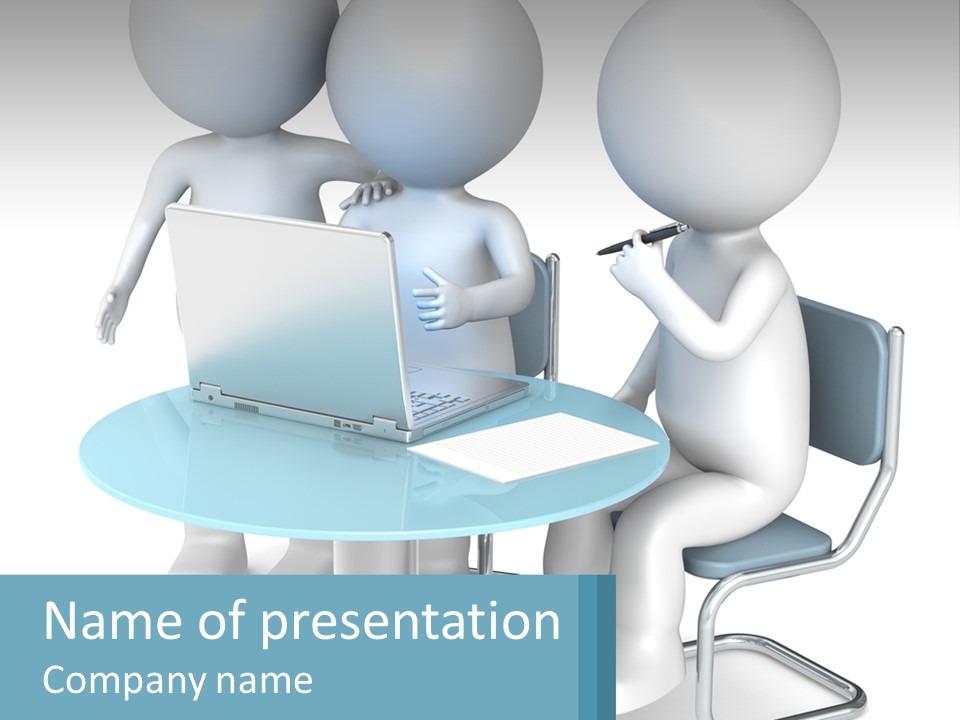 A Couple Of People Sitting At A Table With A Laptop PowerPoint Template